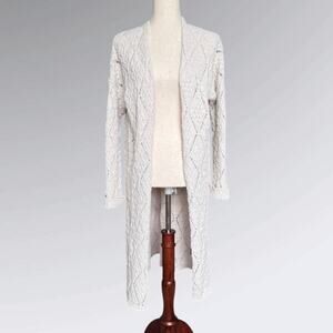 Moon & Madison Boho Chenille Open Knit Long Cardigan Cream, Women’s XS